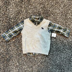 NWT 6mo Baby Plaid Long Sleeve Shirt with Gray Sweater Vest